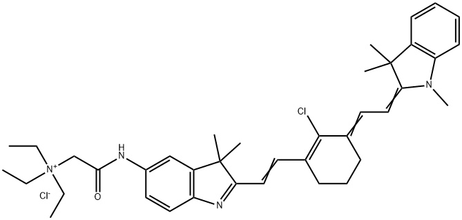 Ethanaminium, 2-[[2-[2-[2-chloro-3-[2-(1,3-dihydro-1,3,3-trimethyl-2H-indol-2-ylidene)ethylidene]-1-cyclohexen-1-yl]ethenyl]-3,3-dimethyl-3H-indol-5-yl]amino]-N,N,N-triethyl-2-oxo-, chloride (1:1) Struktur
